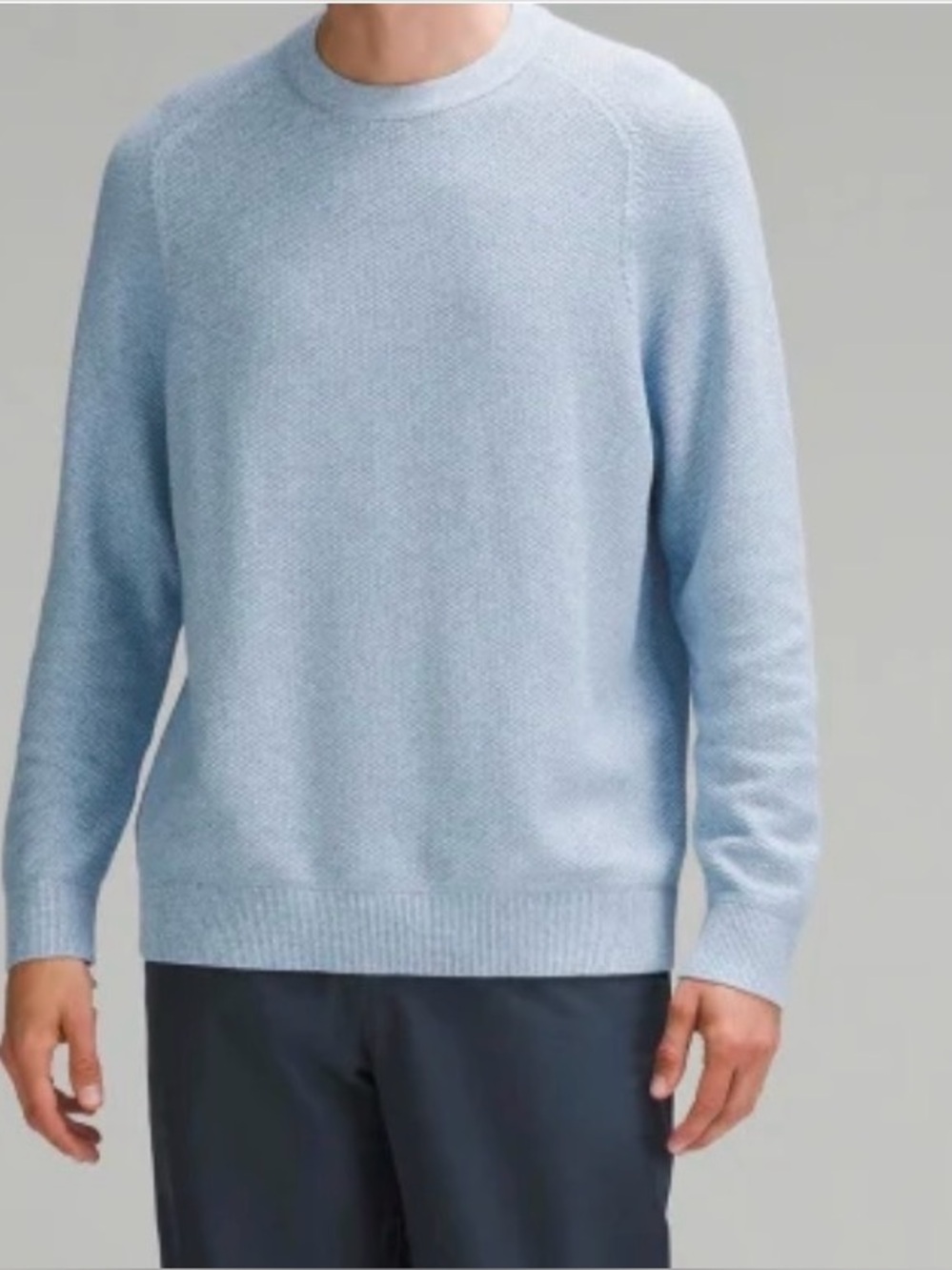 NWT Lululemon Men’s Textured Knit Men's Light Blue Crewneck Sweater- Size Small